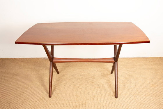 Image 1 of Tavolo scandinavo vintage, alto e basso, in teak di Frederik Kayser per Gustav Bahus, Norvegia, 1960.