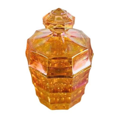 Boîte à bijoux Artdeco en cristal de carnaval orange irisé années 1930