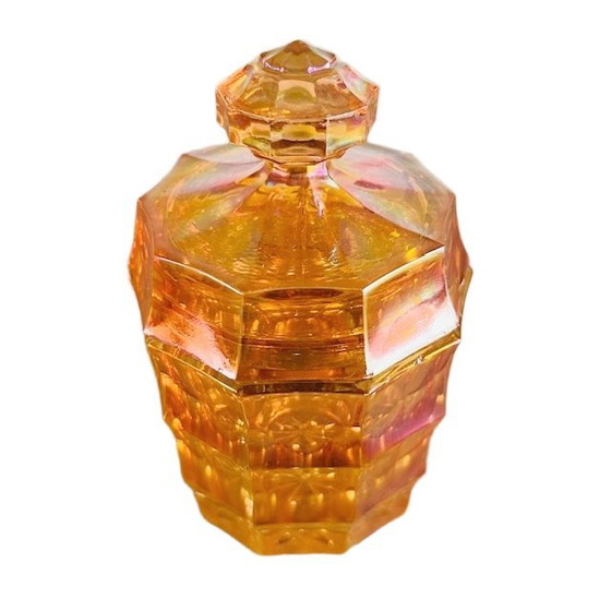 Image 1 of Boîte à bijoux Artdeco en cristal de carnaval orange irisé années 1930