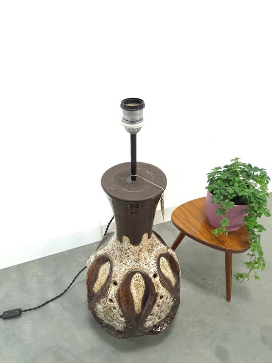 Image 1 of Braune Keramiklampe von Besigheimer Leuchten mit beleuchtetem Sockel