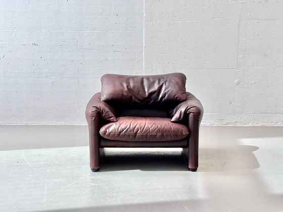 Image 1 of Maralunga Ledersessel mit Ottoman von Vico Magistretti für Cassina, Italien, 1970er Jahre