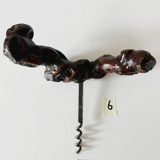Tire-bouchon vintage français Bernard Siret, 6 racines en bois de vigne, années 1930