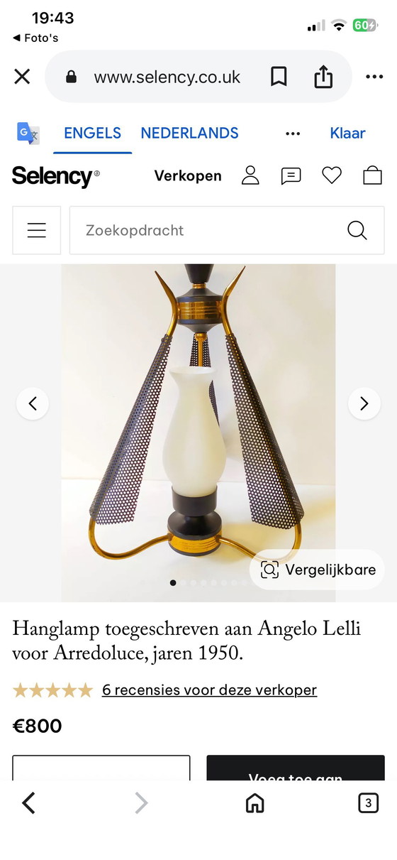 Image 1 of Hanglamp toegeschreven aan Angelo Lelli voor Arredoluce, jaren 1950.