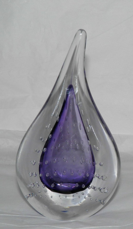Image 1 of Handgefertigte Glas-Skulptur - von Adam Jablonski - Violetter Glaskern mit Luftblasendekor