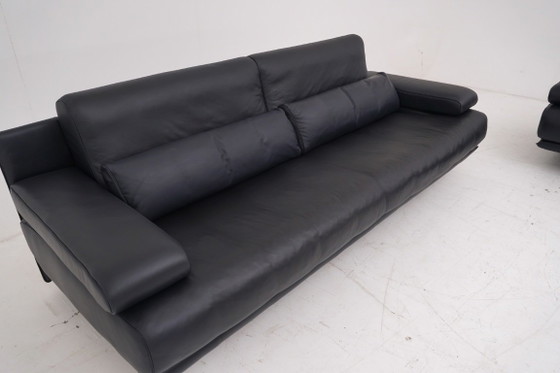Rolf Benz 6500 Set Sofà Tre posti Due posti Pelle blu scuro (foto 7 di 13)