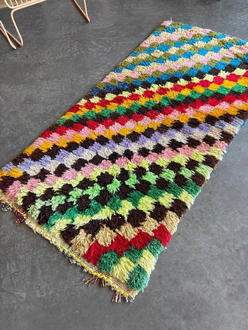Tapis Boucherouite Marocain Vintage - Tapis à damier