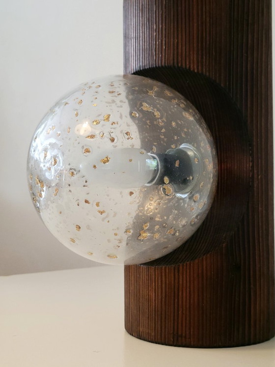 Hustadt Leuchten Brutalist Table or Floor Lamp, Table lamps, Wood, Glass, Brown, Vintage (photo 7 of 9)