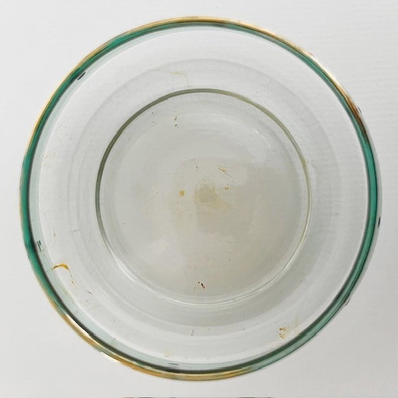 Image 1 of Art Deco joyero de vidrio verde menta punto de oro 1950s