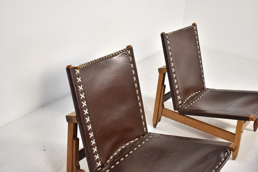 Paire de chaises longues en cuir avec tabouret par Arte Sano, Colombie, années 1960