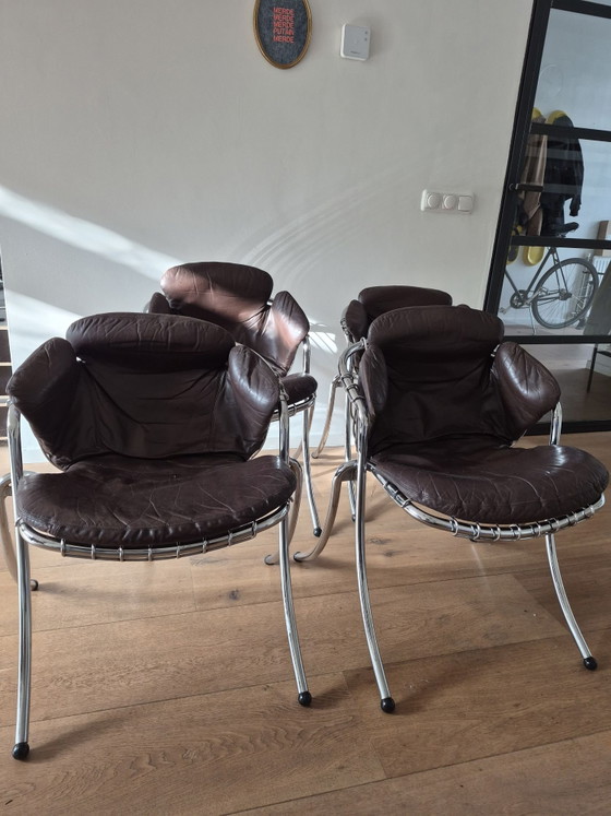 4 x Gastone Rinaldi Modell Lynn, rima, Sessel, Leder, Chrom, Braun (Foto 2 von 7)