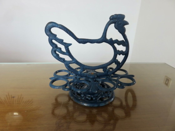 Huevera de hierro fundido esmaltado en azul, para 8 huevos, Francia, 1950 – Objetos decorativos, Cast Iron (photo 12 of 12)