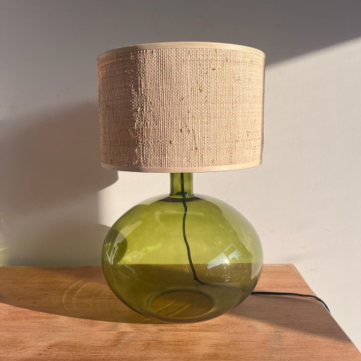 Anne Nilsson grüne Glaslampe Rattan-Schirm IKEA vintage