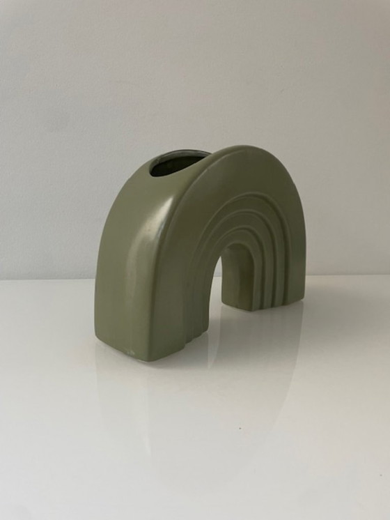 Image 1 of Modern vase/flower pot in arch shape – army green