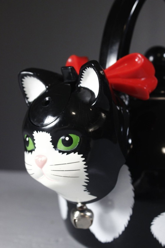 Image 1 of Vintage teapot from Via Ancona NYC, 1997, shaped like a black cat with a bell