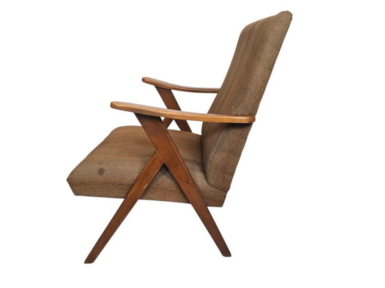 Image 1 of Lounge fauteuil - houten frame - originele gestructureerde bekleding - 60's