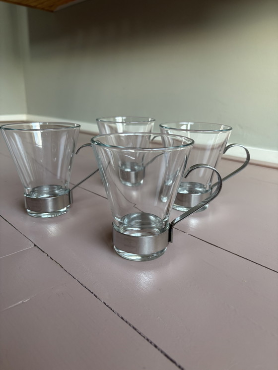 Image 1 of 4 vasos (de té) con asa de acero inoxidable