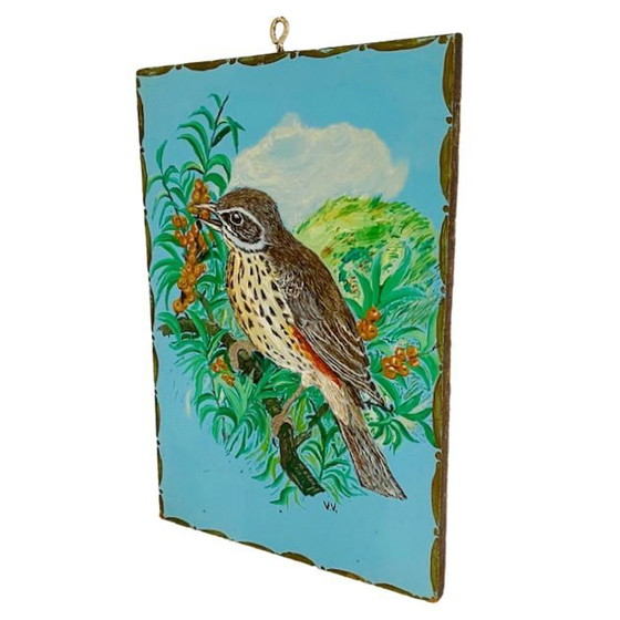 Image 1 of Pittura d'uccello d'epoca pittura ad olio passero