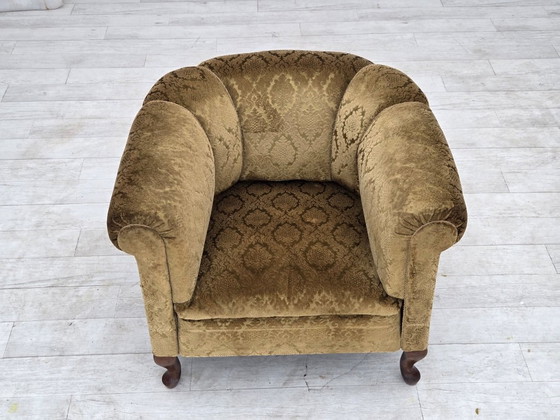 1950s, Danish relax chair, furniture velour, beech wood., Armchairs, Textile, Green (photo 14 of 18)