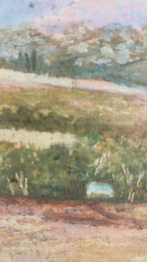 Image 1 of Peinture à l'huile originale vintage représentant un paysage champêtre : art mural représentant la nature de la campagne