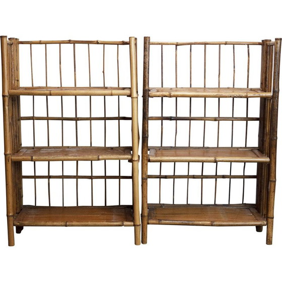 Image 1 of Pair of vintage folding bamboo shelves, 1930