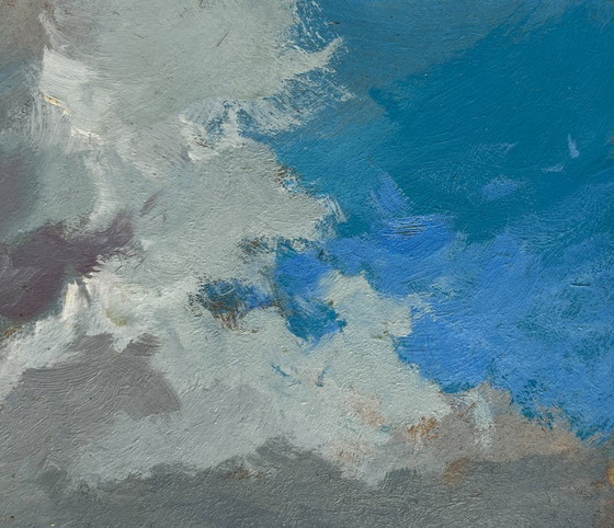Image 1 of Original Oil Painting Summer Field Landscape Silence before the rain