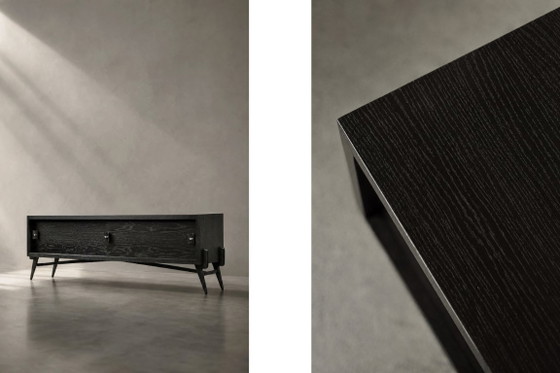 Image 1 of Vintage Mid-Century Modern Scandinavian Dark Oak Sideboard with Wooden & Metal Handles, 1960s