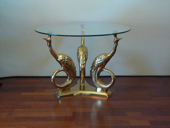 Image 1 of Table Vintage Hollywood Regency Peacock Peacock Brass Table