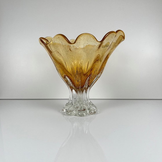 Image 1 of Murano-stijl amberkleurige glazen schaal, 1970