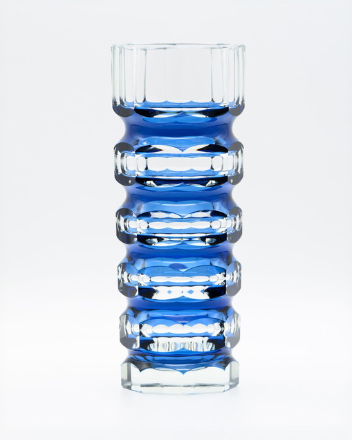 Blaue achteckige Blockvase von Ilm-Kristall | 1970er Jahre DDR-Design, zugeschrieben Lipsky/Exbor