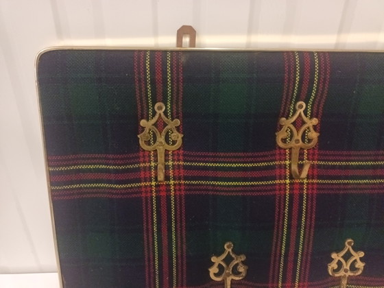 Wall Coat Rack with Scottish Plaid – Brass, Textile (photo 3 of 7)