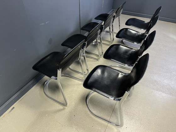 Image 1 of Vintage eetkamerstoelen van Willy Rizzo voor Cidue, set van 8, jaren 70