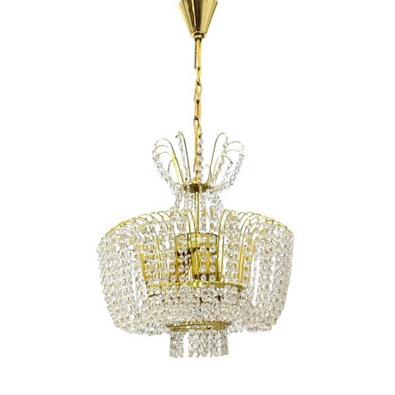 Image 1 of Kamenický Šenov crystal chandelier, gilded brass, 1970s, Czechoslovakia