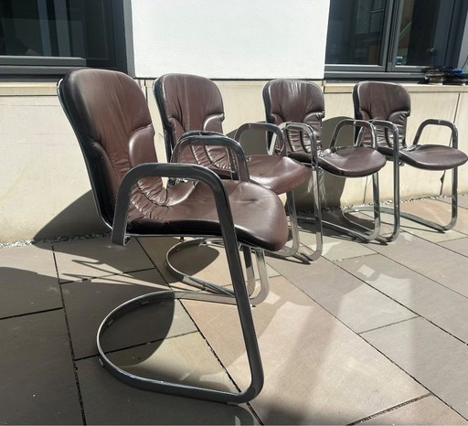 Sedie vintage in pelle di Cidue, anni '70, set da 4 – eetkamerstoelen, Leather, Metal (photo 2 of 7)