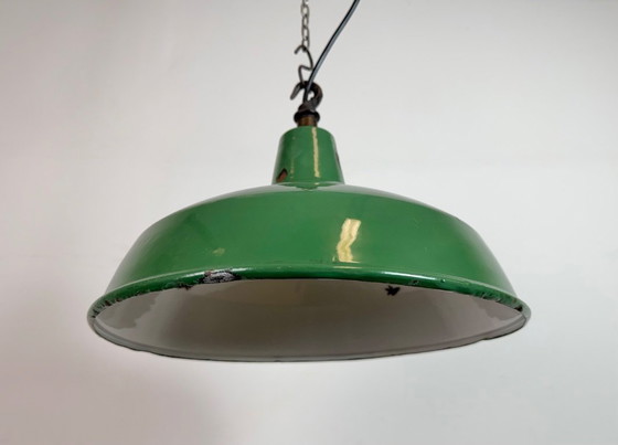 Image 1 of Industrial British Green Enamel Factory Pendant Lamp, 1960s
