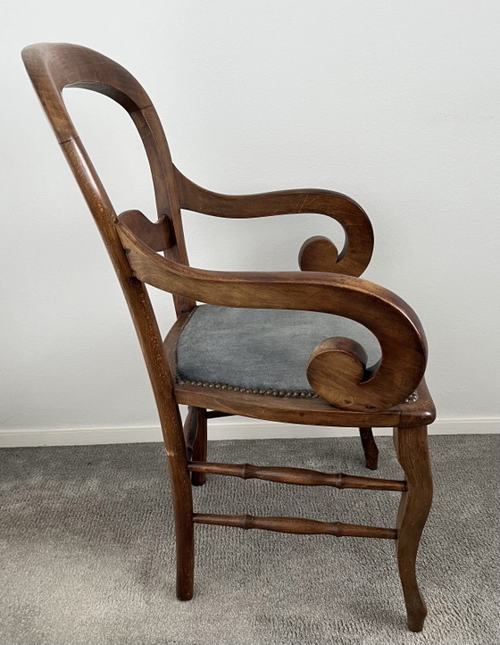 Antieke Biedermeierstijl armstoel – Fauteuils, Velvet, Wood (photo 2 of 5)