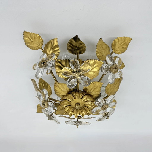 Plafonnier design mid-century style banci fleur de cristal, années 1970