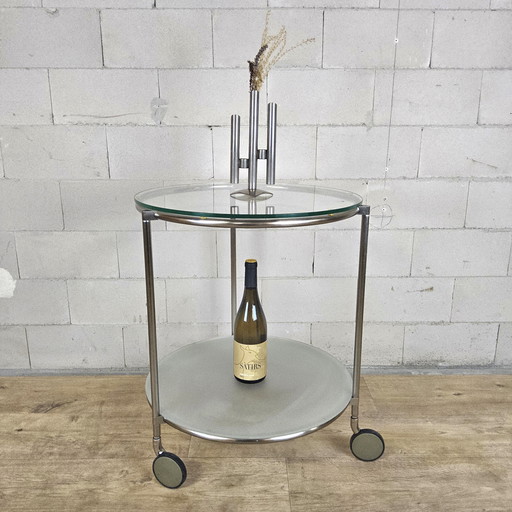 Tavolino laterale vintage Strind Ikea con ruote / carrello Ehlen Johansson (anni '80)