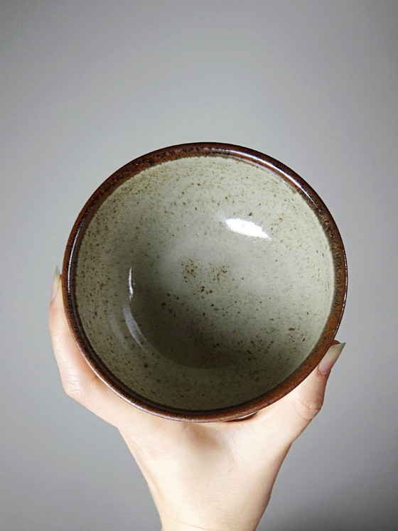 Image 1 of Set of 4 vintage glazed stoneware cider bowls/ice cream cups with stems