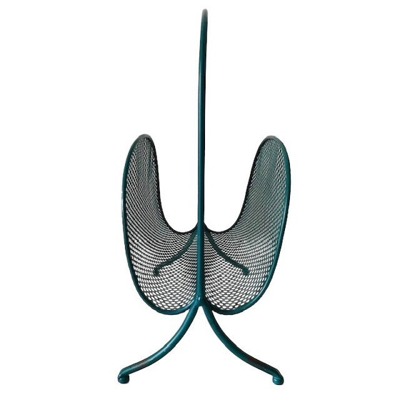 Image 1 of Vintage Design Newspaper Rack Magazine Basket Metal Turquoise 1980's