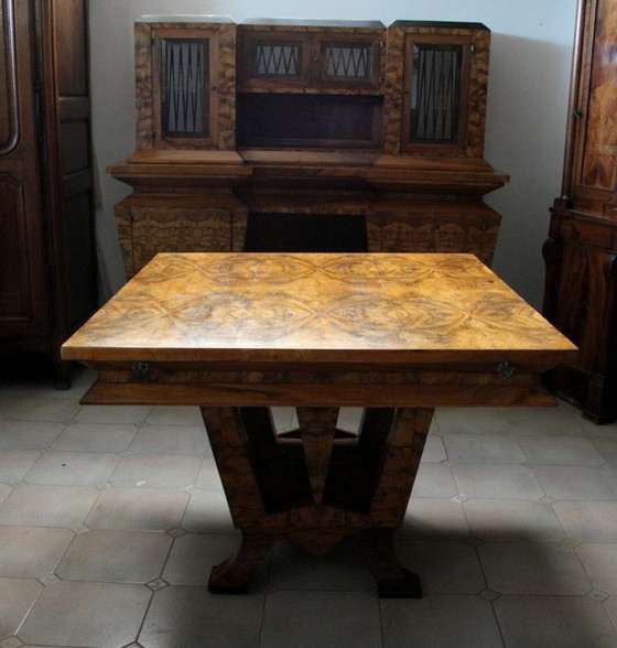 Image 1 of Table de salle à manger Art Déco, bois d'olivier, Italie, Rome, design unique, 1933