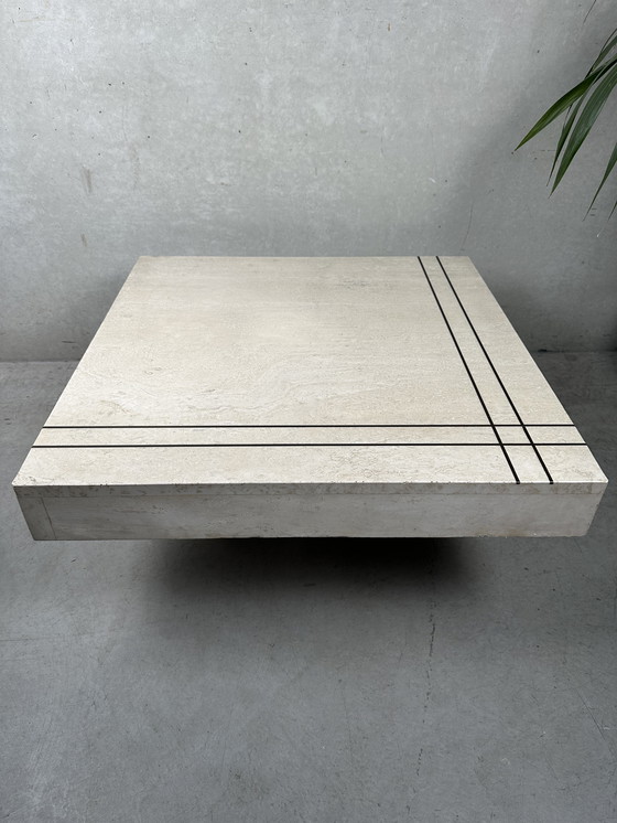 Image 1 of Vintage coffee table / side table - travertine and brass