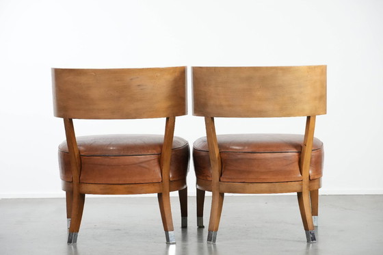 Image 1 of 4 x Poltrona/poltrona da cocktail dal design vintage realizzata in pelle di pecora