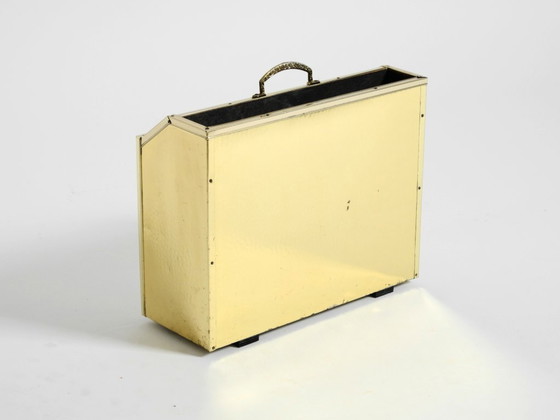 Image 1 of Extraordinary 1980s newspaper rack made of brass and wood in Hollywood Regency design