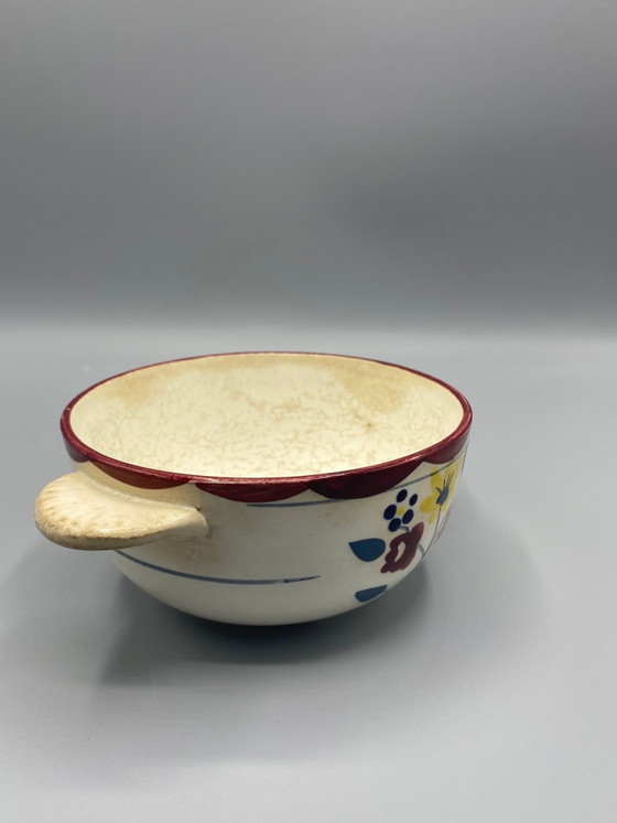 Salins faience kom met handvat – veelkleurige bloemversiering – circa – Servies (photo 3 of 5)