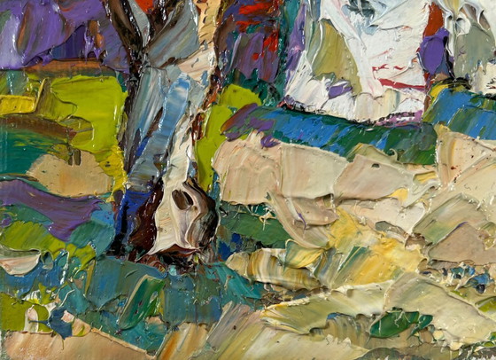 Image 1 of Original Oil Painting Summer Village Landscape Clothes are drying