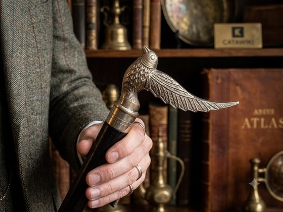 Elegant Silver-Plated 'Dove in Flight' Walking Cane – Solid Wood Shaft – Decorative Objects, Brass (photo 14 of 14)
