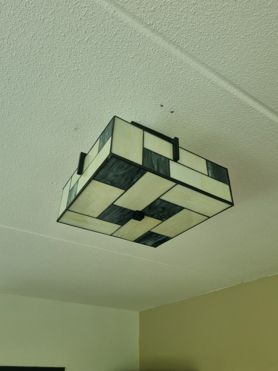 Tiffany Plafonnière Mondriaan – Plafondlampen, Glass, Metal (photo 3 of 4)