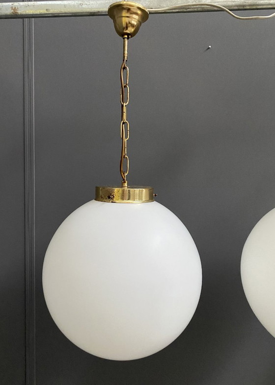 Image 1 of Sphere opal glass hanging lamps 1970s by Kamenicky Senov