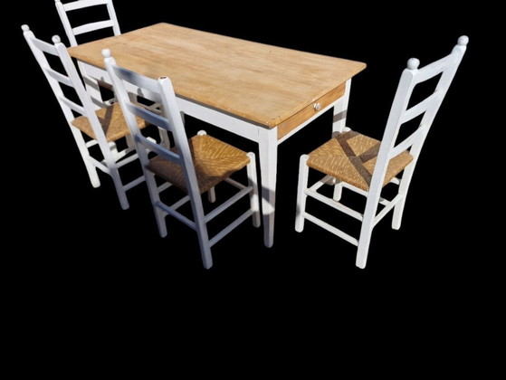 Table ancienne de ferme + 4 chaises – &Tradition, Salles à manger complètes, Bois, Osier (photo 6 of 6)