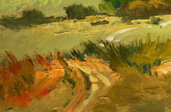 Image 1 of Original Oil Painting Summer Field Landscape Green expanses of fields